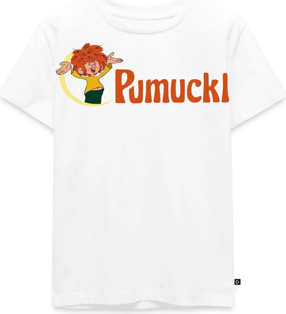 Spreadshirt Pumuckl Mit Frecher Pose Und Logo Schriftzug Kinder Premium T-Shirt, 98/104 (2 Jahre), Weiß