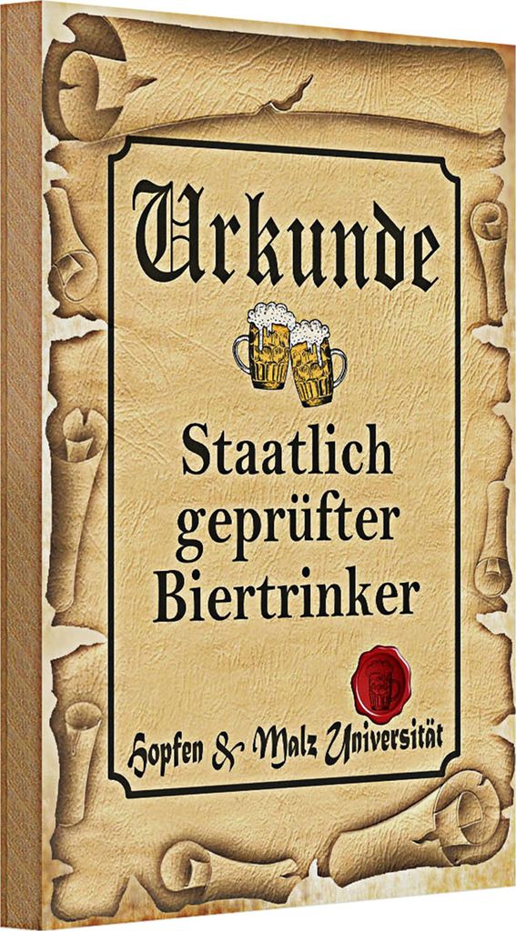Holzschild Bier 20x30cm Urkunde er Biertrinker