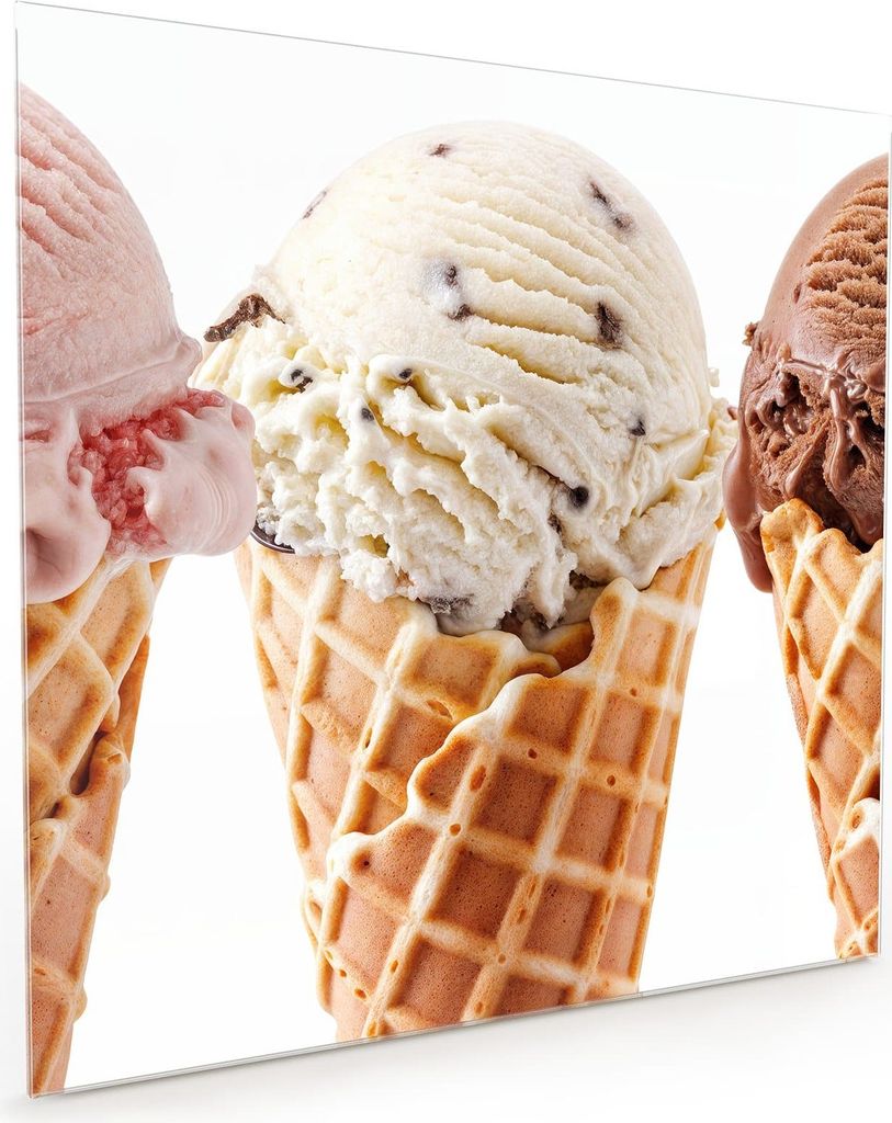 Küchenrückwand Spritzschutz Glas mit Motiv Leckeres Eiscreme Trio 40 x 40 cm