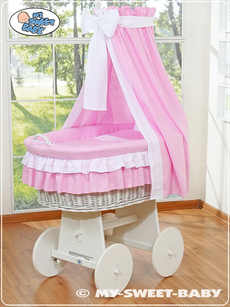 Berceau Moïse avec Flèche de Lit Rose Bellamy - Panier Bébé Complet