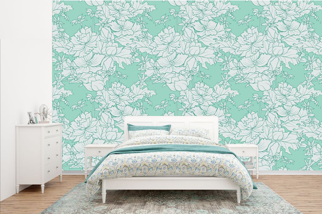 MuchoWow Fototapete für Wohnzimmer oder Schlafzimmer Wandtapete Vinyl Motivtapete Muster - Vintage - Blumen - 385x240 cm - Schlafzimmer-Tapete