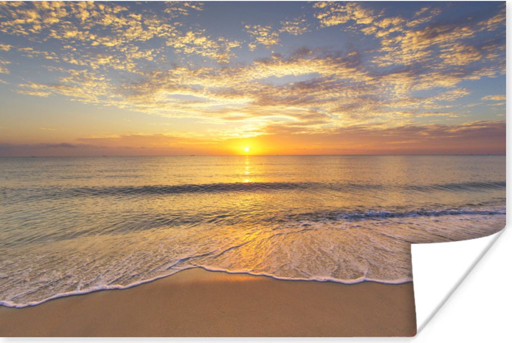 MuchoWow Poster Strand - Sonnenuntergang - Meer 90x60 cm - Schlafzimmer