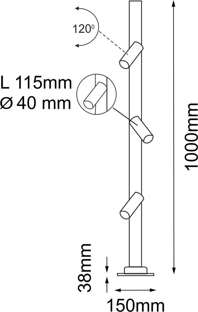 Éclairage extérieur allée 100cm GOSEN Shilo, 3 têtes orientables 3xGU10