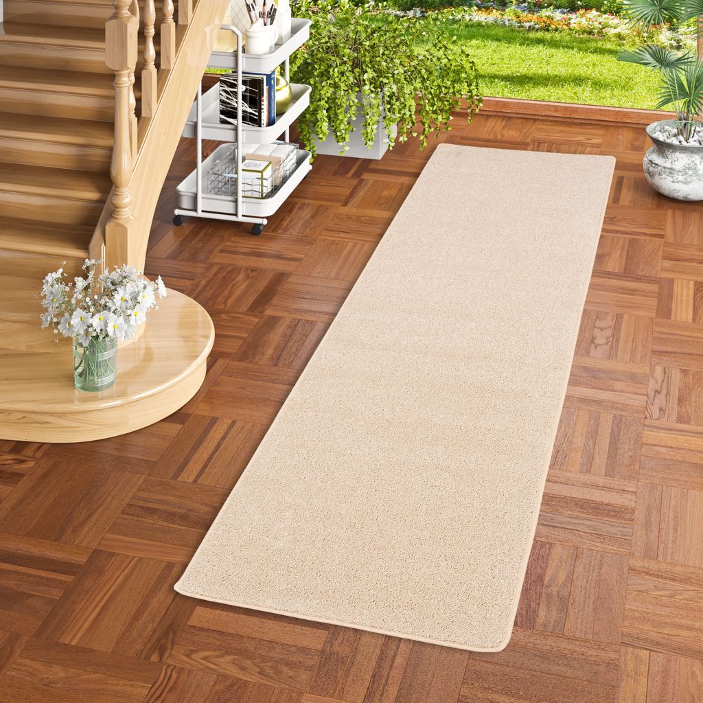 Hochflor Langflor Teppich Läufer Cottage Einfarbig, Größe:80x160 cm, Farbe:Beige
