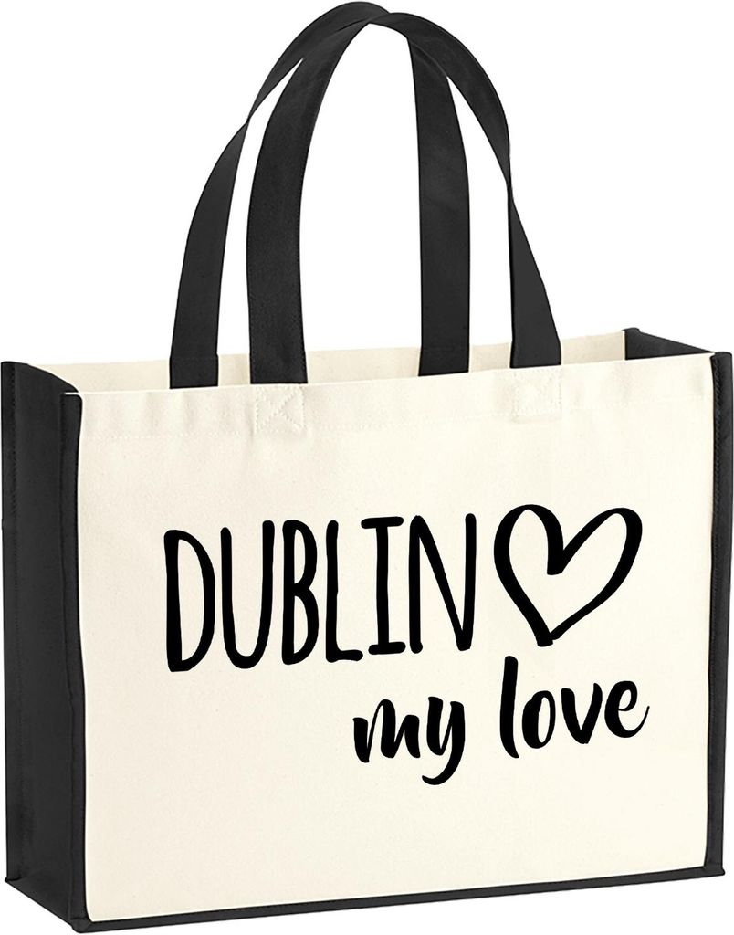 Huuraa Jutetasche Dublin my love 21 Liter Black Jute und Baumwolle Einkaufstasche Geschenkidee