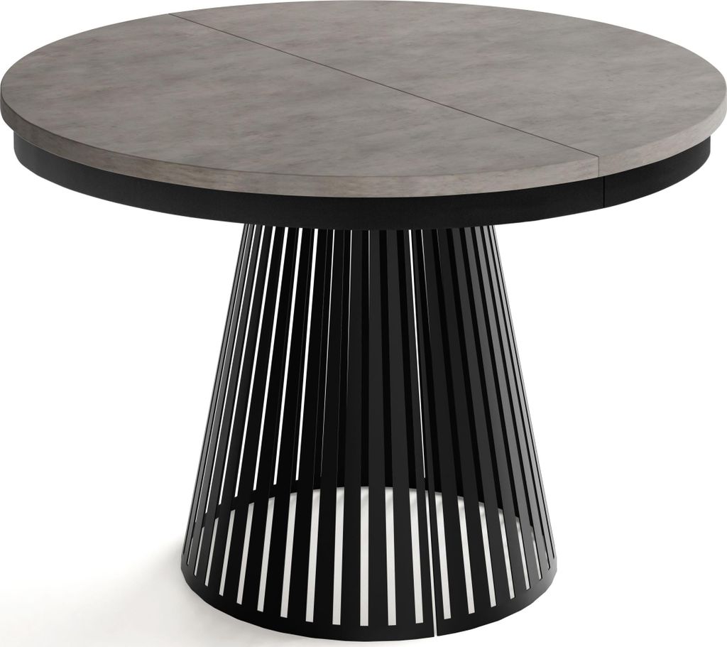 Esstisch Rund Ausziehbar mit Lamellen im Loft-Stil – 100 bis 180 cm – Industrieller Tisch mit Schwarzen Metallbeinen, Platzsparend für Wohnzim...