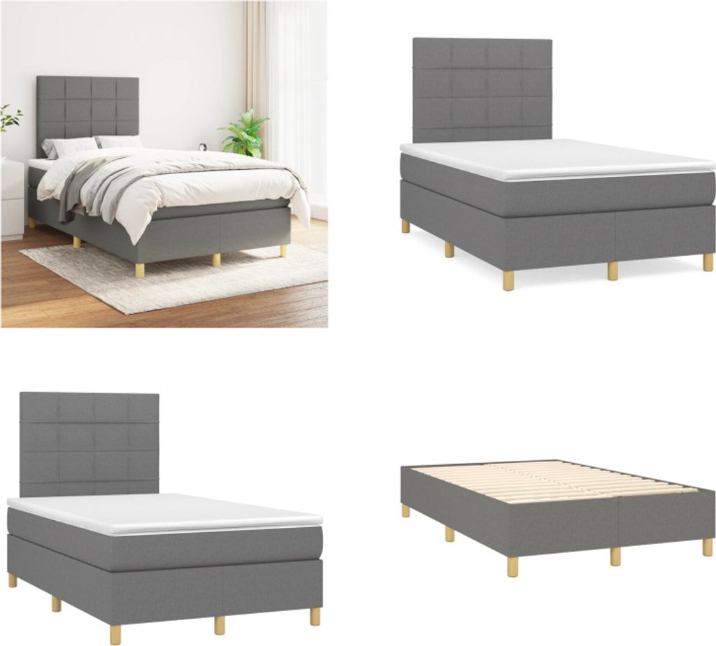 vidaXL Boxspringbett mit Matratze Dunkelgrau 120x200 cm Stoff - Boxspringbett - Boxspringbetten - Bett - Schlafzimmermöbel