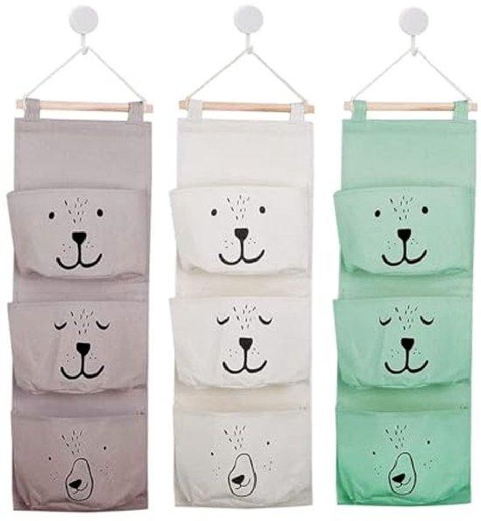Ultiluxe Hängeorganizer - 3 Stück - Wandorganizer Kinderzimmer - Aufbewahrungstasche - 20 x 60 cm - Grau