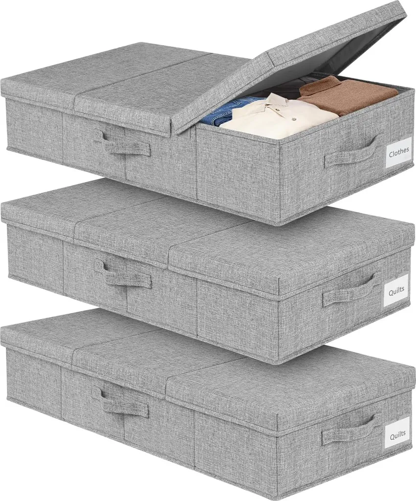 Rangement sous le lit : lot de 3 bacs souples 45L pour linge et couette