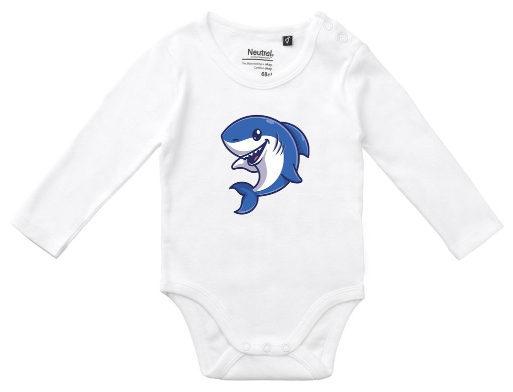 Huuraa Baby Body Hai Comic 80 White Baumwolle Fairtrade Langarmbody Geschenkidee