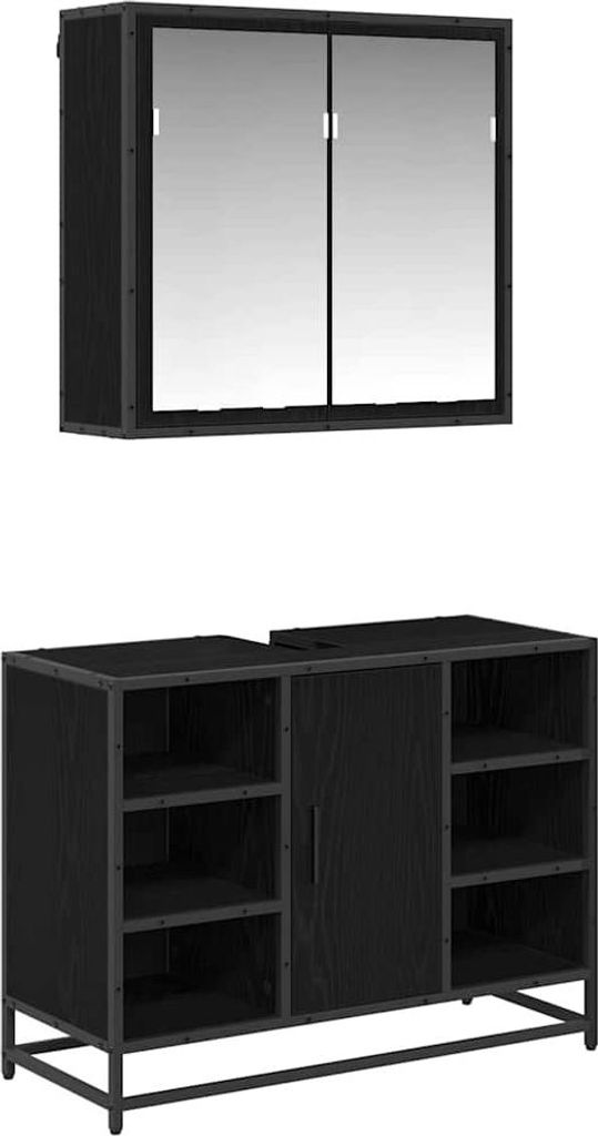 Badezimmermöbel-Set 2 pcs Schwarz Eichen-Optik Holzwerkstoff