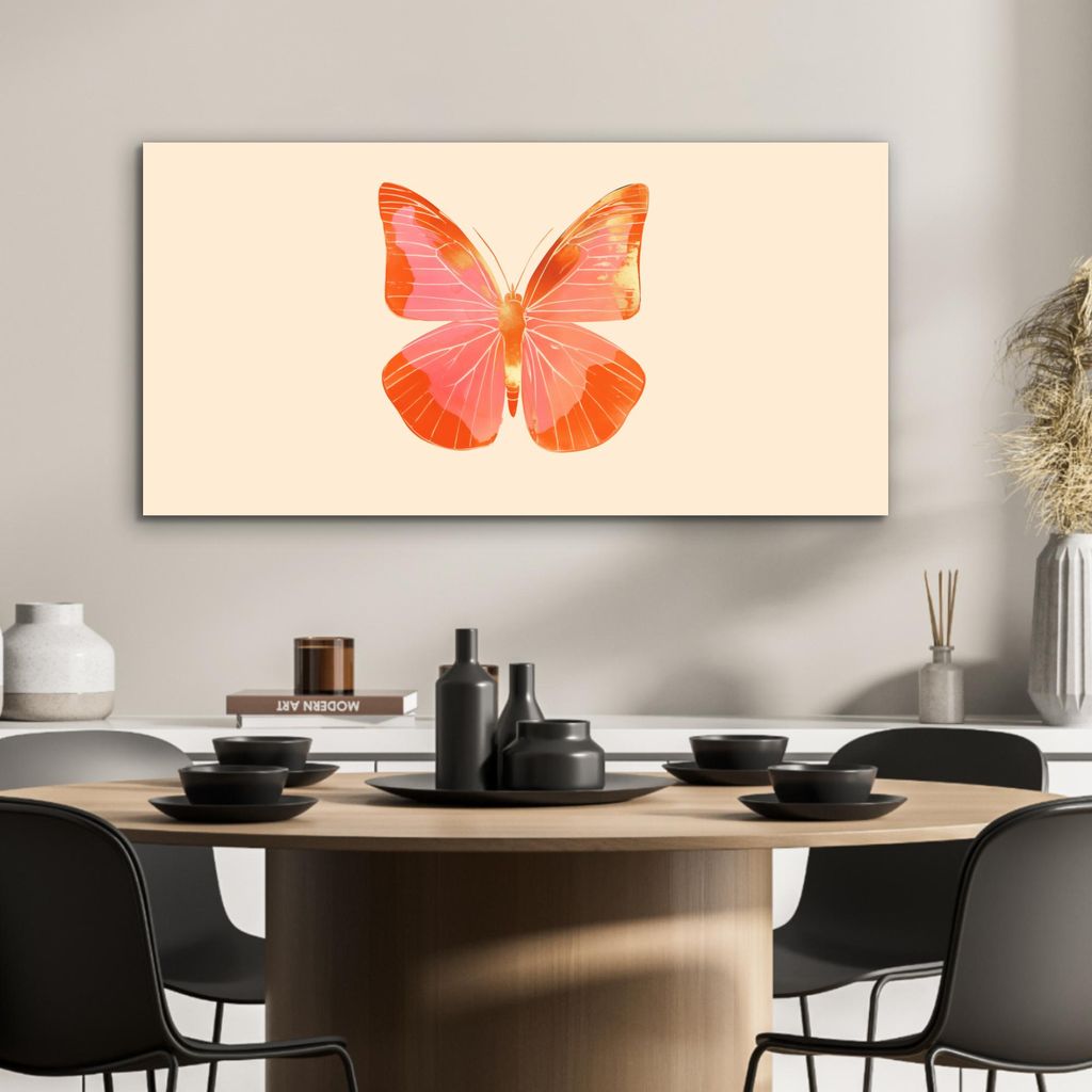 MuchoWow Wanddekoration Metall Metallbild Wandkunst 80x40 cm Schmetterling - Minimalistisch - Rosa MuchoWow Aluminium Gemälde - Wanddekoration - A...