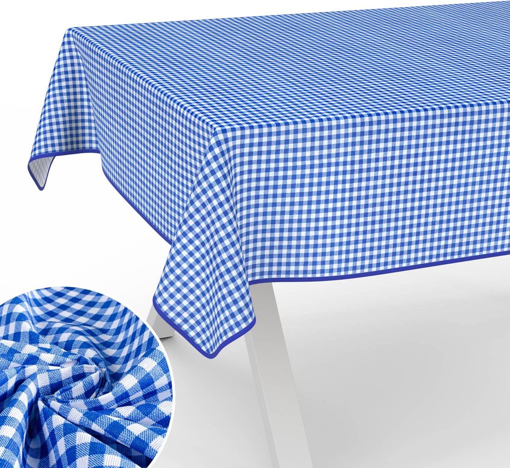 Tischdecke Karo aus Textil mit klassischem Motiv Tischtuch Tischwäsche schmutzabweisend Klassik Blau Breite 130cm Länge 90cm mit Paspelband