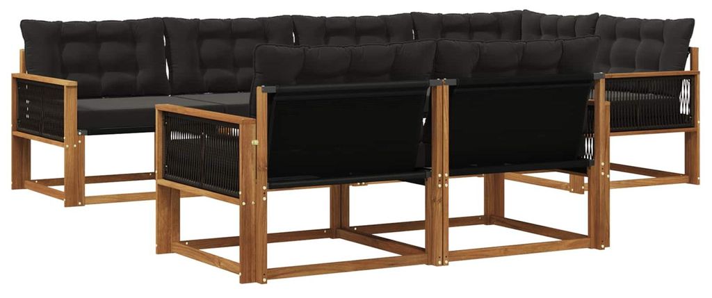 vidaXL Outdoor-Sofagarnitur mit Kissen 7 pcs Natürlich und Schwarz