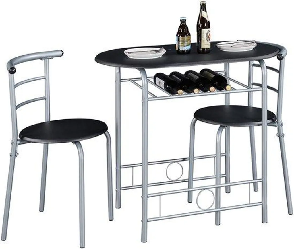 Mobilier de balcon noir 3 pièces pour coin repas extérieur petit espace