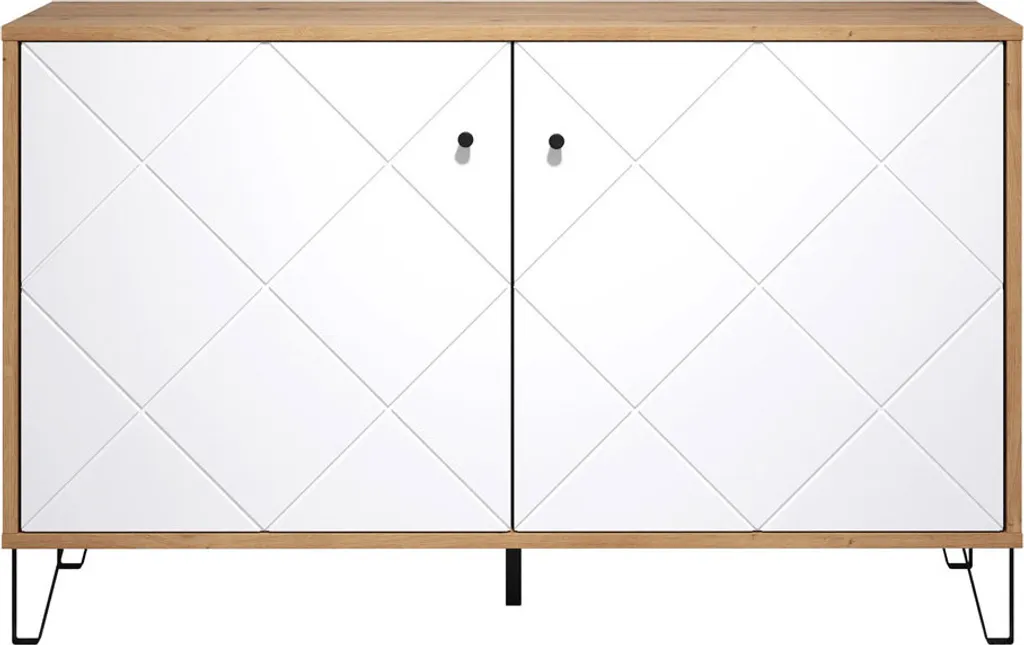 Buffet 2 portes Touch en imitation chêne et blanc mat - 120cm L