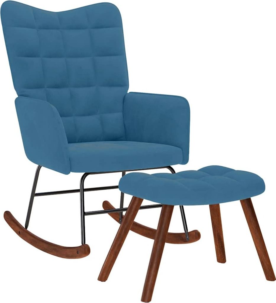 (Design 2026)Schaukelstuhl mit Hocker Blauer Samt - 61x78x98cm Promotion475033 - Schaukelstühle