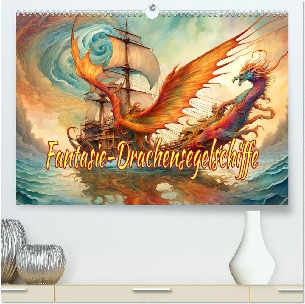 Fantasie-Drachensegelschiffe (hochwertiger Premium Wandkalender 2026 DIN A2 quer), Kunstdruck in Hochglanz