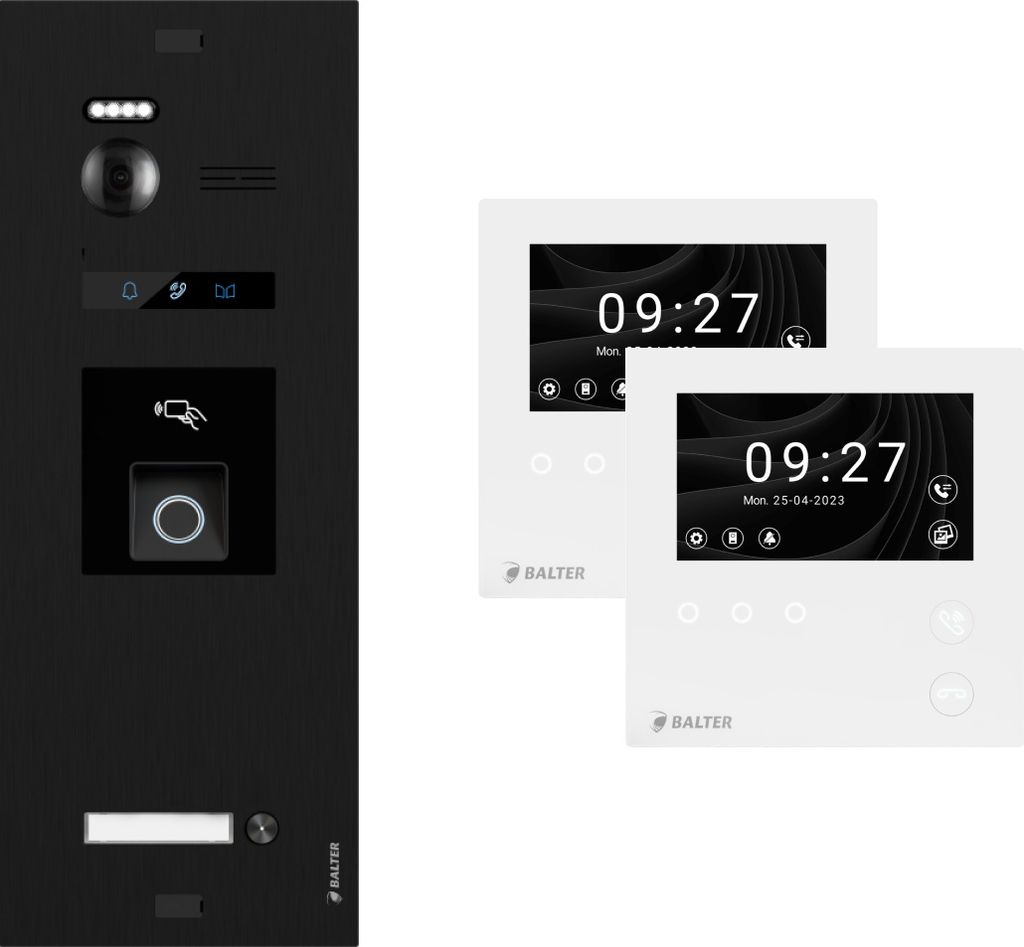 BALTER EVO HD MINI Schwarz Video Türsprechanlage Fingerprint Set 1 Teilnehmer 2x 4,3" Monitor