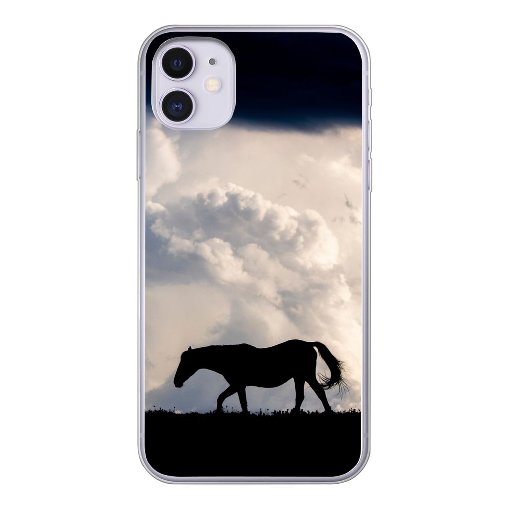 MuchoWow Handyhülle Schutzhülle Hülle für iPhone 11 Pferd - Wolken - Schatten Silikon Softcase Handy Hülle - Handytasche