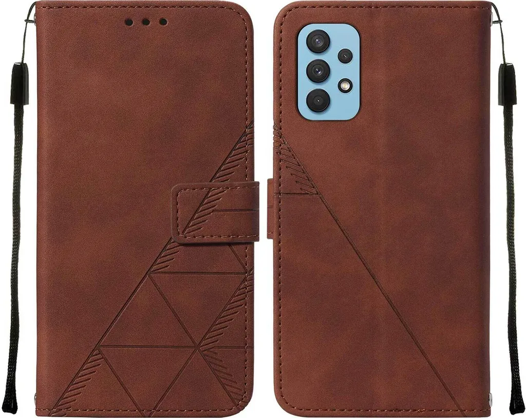 Custodia in pelle flip per Samsung Galaxy A32 5G con design a portafoglio e goffratura, porta carte e supporto Marrone