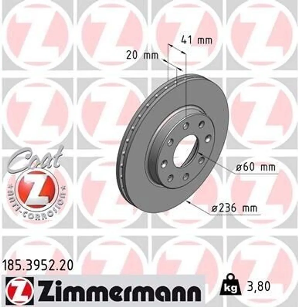 Disque de Frein Zimmermann 185.3952.20 Anti-Vibration Chevrolet Spark