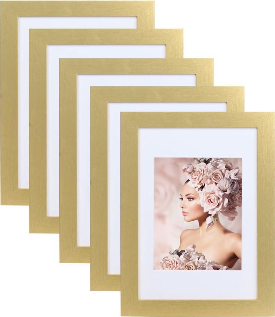 Pack Set Holz Bilderrahmen Foto Plexi Rahmen Acryl Collage Wanddeko Poster S215 - Farbe: Gold | Format: 50x70 | Pack: 5
