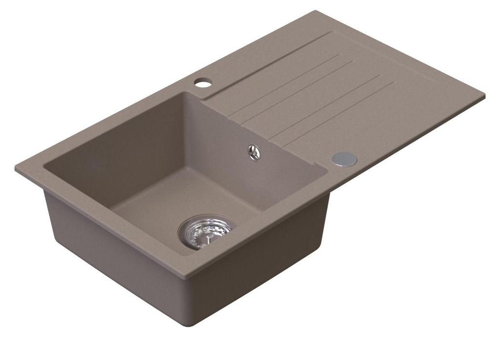 HOMEVELLO Spülbecken PIXEL Einbecken Granitspüle 77x44x18,5cm Beige, Hochwertige Küchenspüle mit Siphon, Abtropffläche, Pflegeleicht, Kratzfes...
