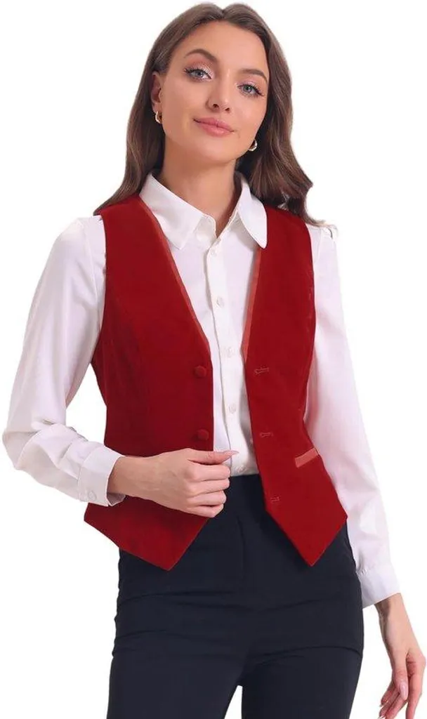 Gilet en velours rouge femme type cardigan rétro coupe classique chic