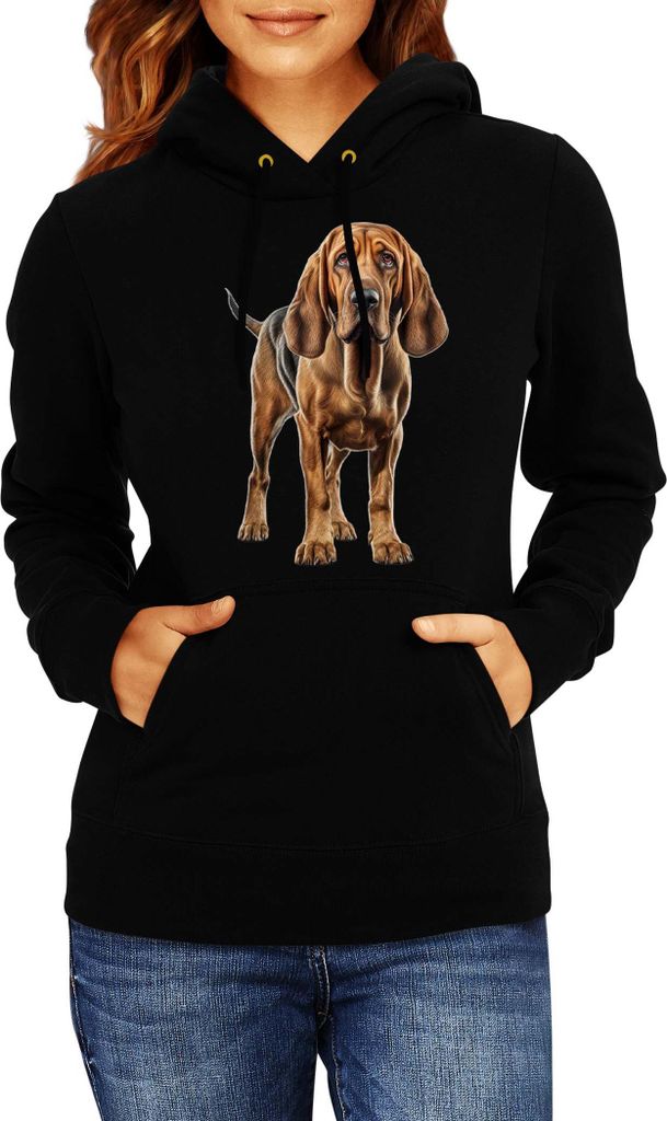 Damen Kapuzenpullover Dogs Breeds Bloodhound Dog Breed 005, Lady 2XL / Schwarz