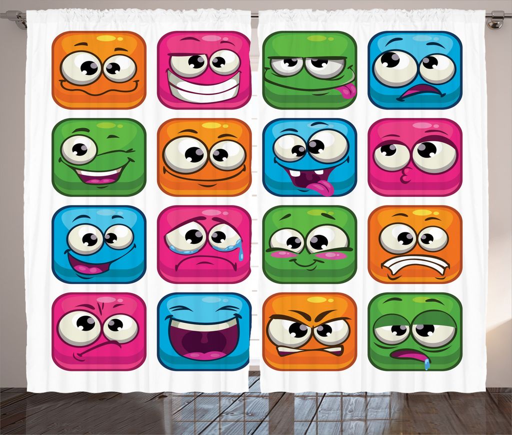 ABAKUHAUS Lustig Rustikaler Vorhang, Cartoon Monster Comic, Wohnzimmer Universalband Gardinen mit Schlaufen und Haken, 280 x 245 cm, Mehrfarbig