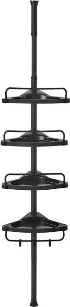 Verstellbares Duschregal - 85-305 cm - vom Boden bis zur Decke - mit 4 Fächern - 3 Haken - Schwarz
