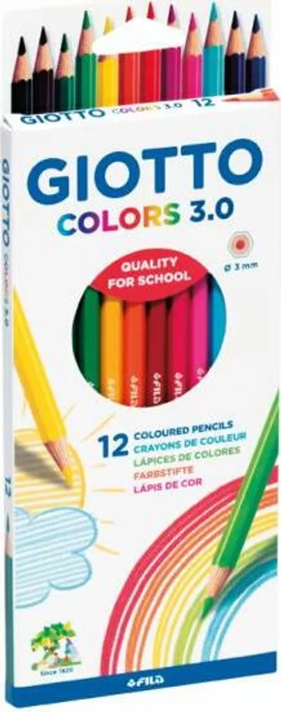 Crayons de couleur Giotto 3.0 x12 - Réf 276600 - Mine Robuste 3.8mm