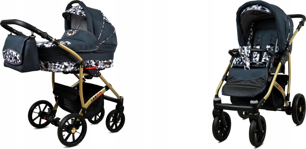 BabyLux Largo | 2in1 Kinderwagen Set | Grey Geometric | Kombikinderwagen | Kinderwagenset | Bug