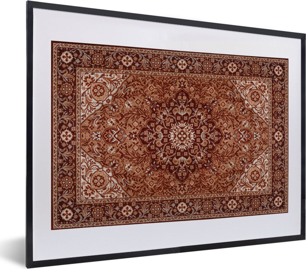 MuchoWow Gerahmtes Poster Persischer Teppich - Teppich - Mandala - Braun 40x30 cm - Poster mit Schwarzem Bilderrahmen Wandposter Rahmen Foto Bild...