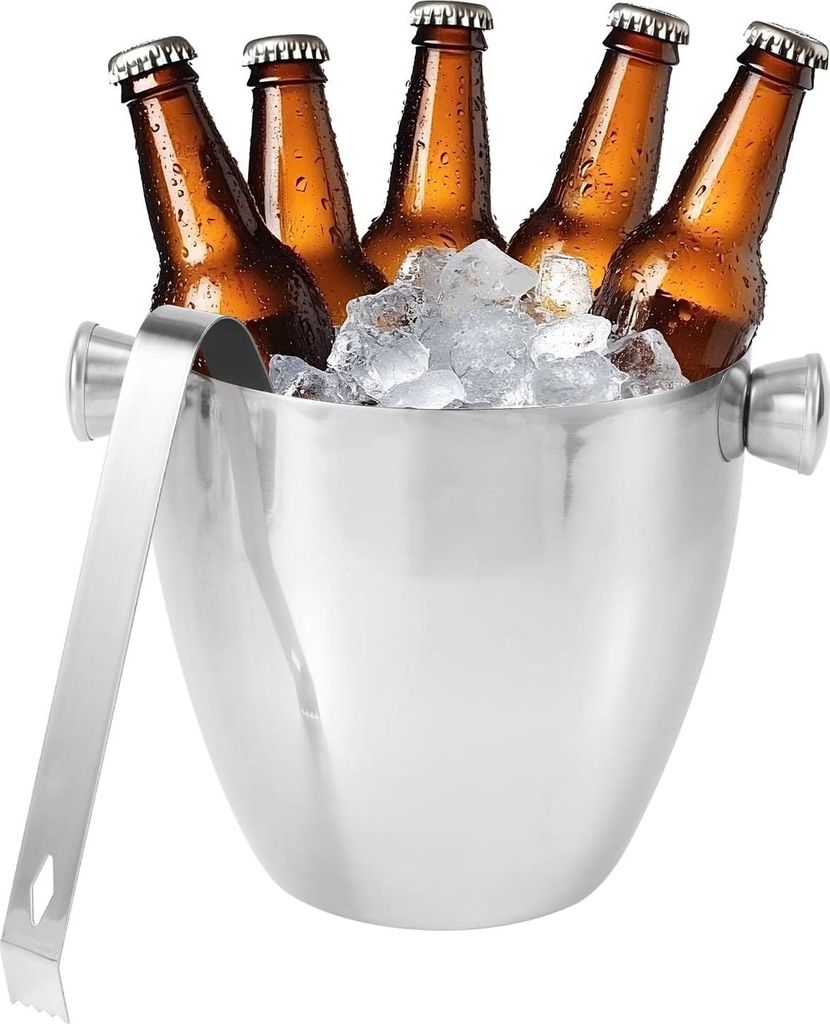 1,5L Edelstahl Eiskübel mit Zange - Kompakter Kühlbehälter für Cocktails - Bier Wein Champagner-Eimer Hält Eis Länger Gefroren Zu Hause in Ba...