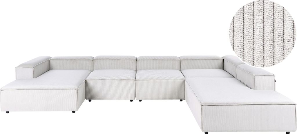 BELIANI Ecksofa Cremeweiß Cord L-förmig 5-Sitzer Modulsofa Linksseitig Wohnzimmermöbel Modern Wohnzimmer Salon Wohnecke Sitzecke