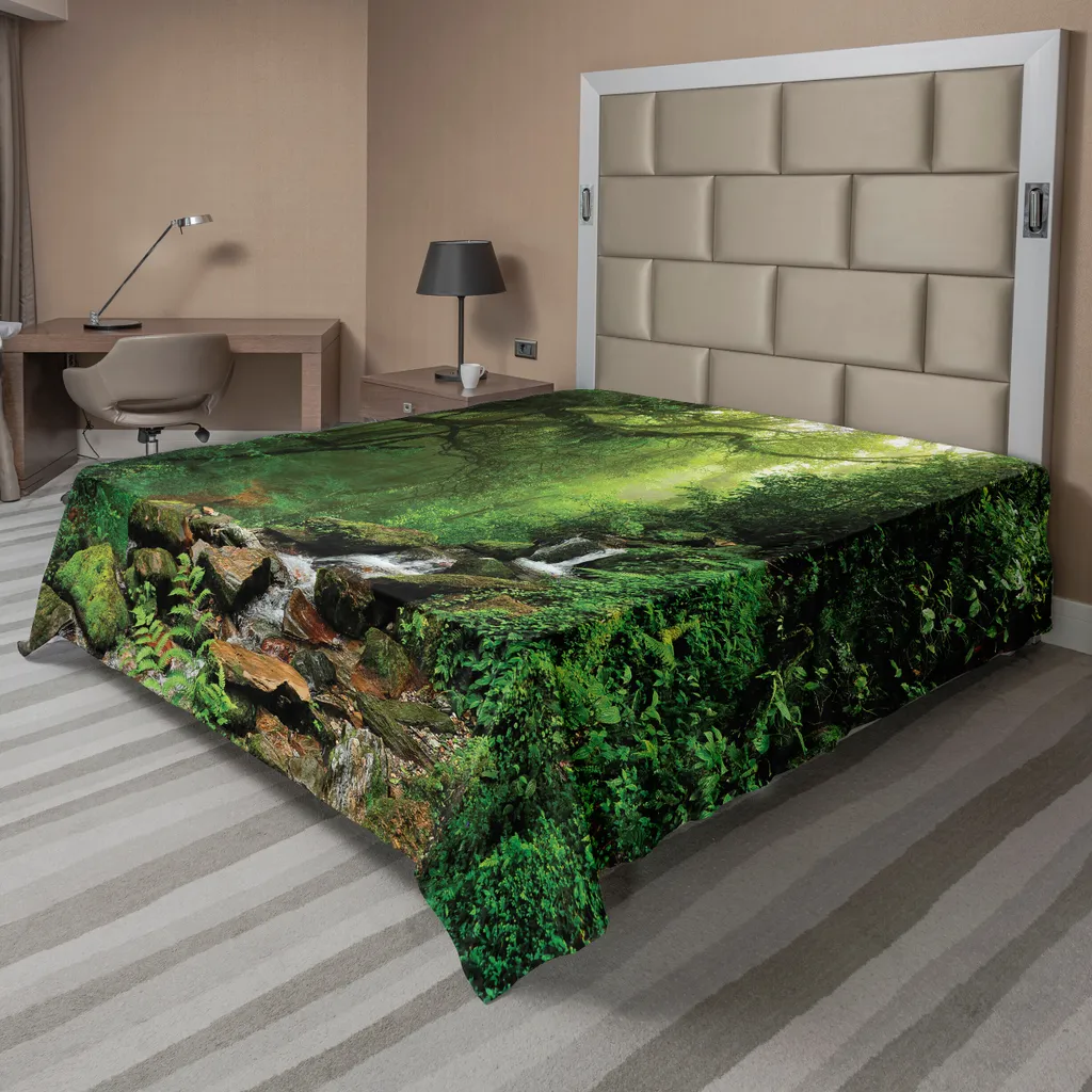 Drap plat décoratif imprimé forêt sauvage pour lit double 275x260cm