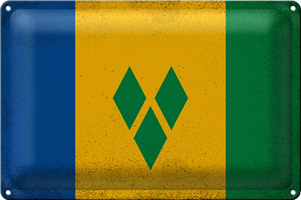 Blechschild Flagge Saint Vincent Grenadinen 30x20cm Vintage