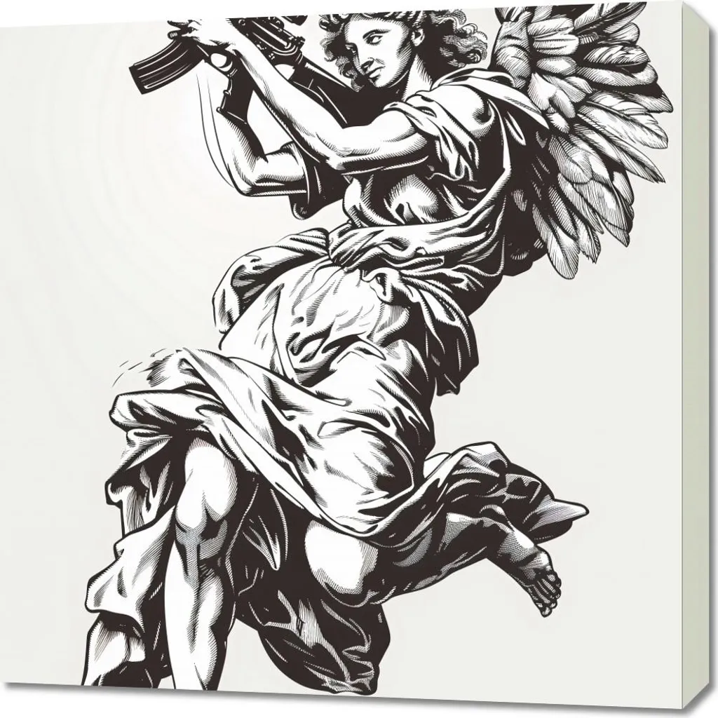 Offerta Quadro Angelo della Guerra 70x70 - Tela Robusta e Pronta