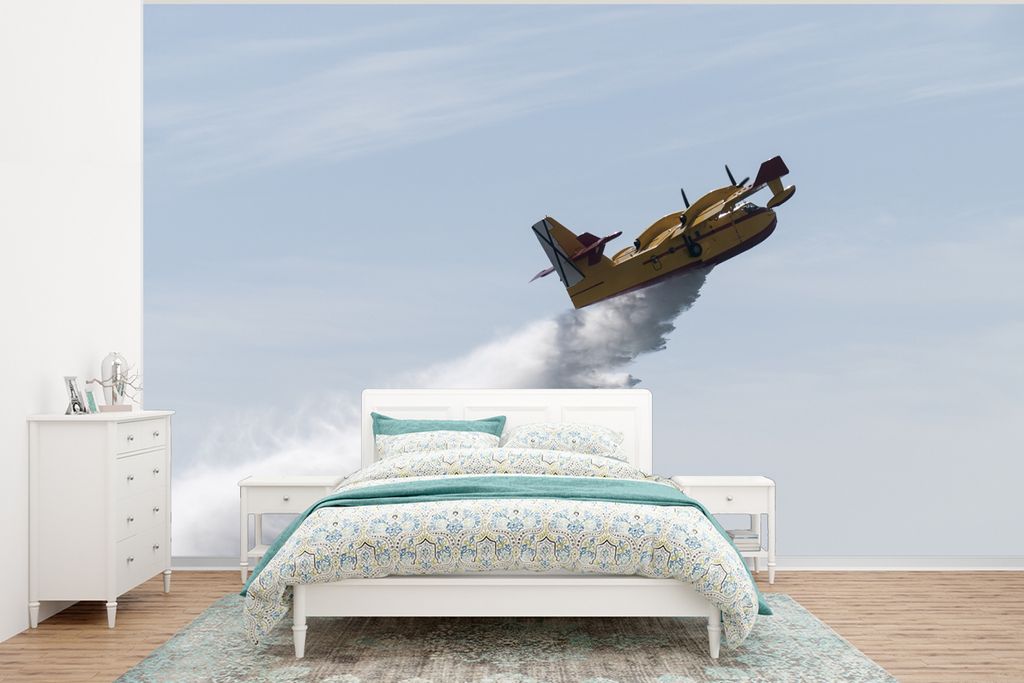 MuchoWow Fototapete für Wohnzimmer oder Schlafzimmer Wandtapete Vinyl Motivtapete Wald - Wasser - Feuer - 295x220 cm - Wand Tapete