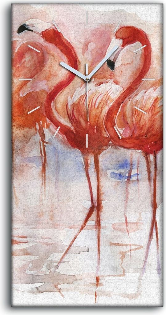 Leinwand Wanduhr Wandkunst Uhr 30x60 Gemälde Abstraktes Tier Vogel Flamingo - weiße Hände