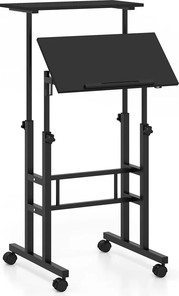 Bureau ergonomique réglable contre le mal de dos - Chariot mobile noir