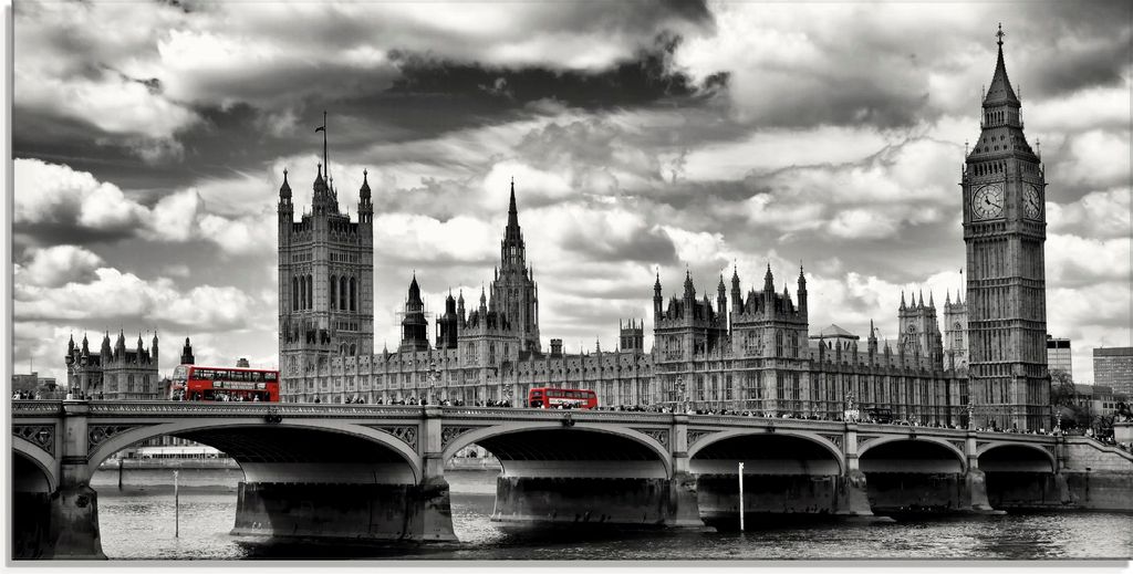 ARTland Glasbild London Westminster Bridge & Red Buses Größe: 100x50 cm