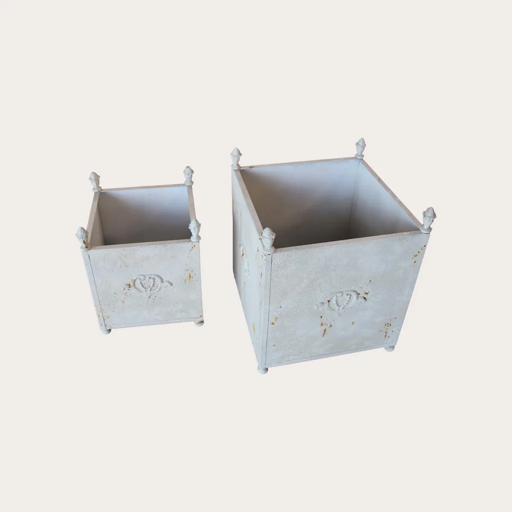 KEYHOMESTORE Lot de 2 Pots de Fleurs en Fer Blanc Vieilli Style Rétro