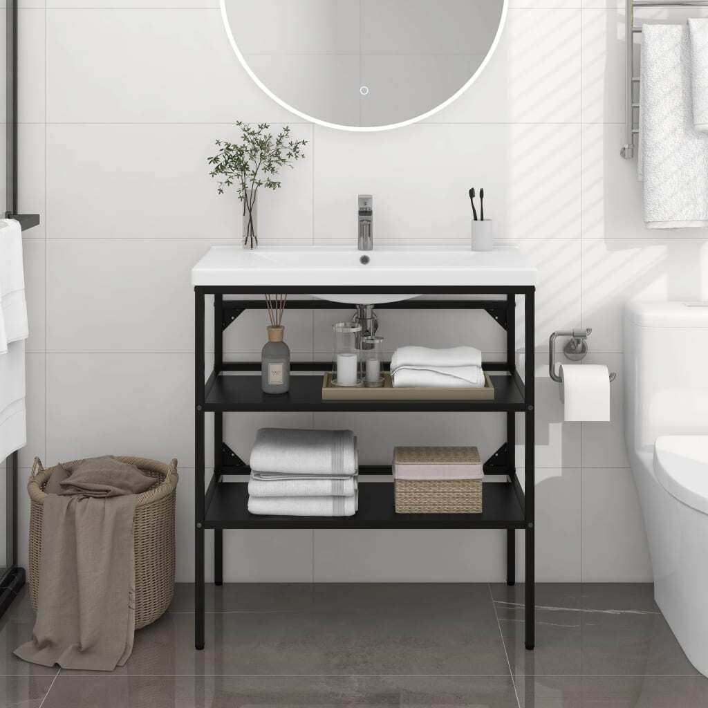 The Living Store Badezimmer Waschtischgestell Schwarz 79x38x83 cm Eisen