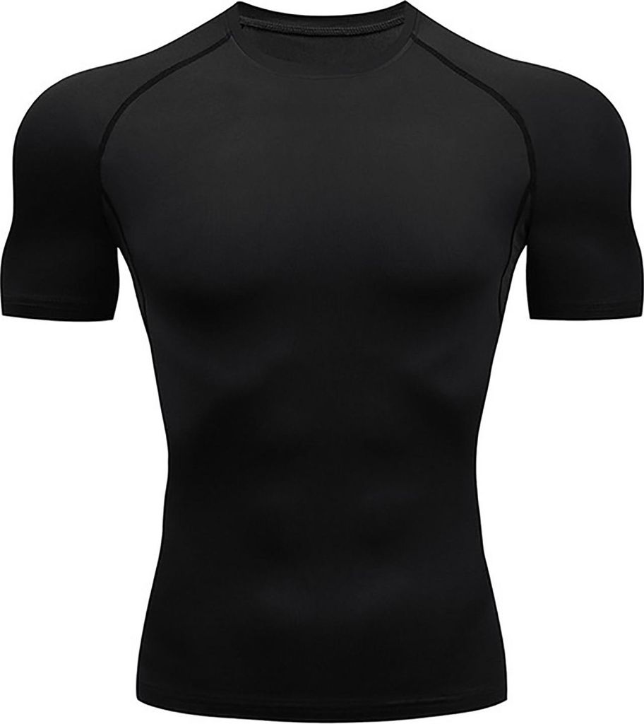 Cool Dry Kurzarm-Kompressionsshirts für Herren, Sport-T-Shirts, sportliches Trainingsshirt, Schwarz, L