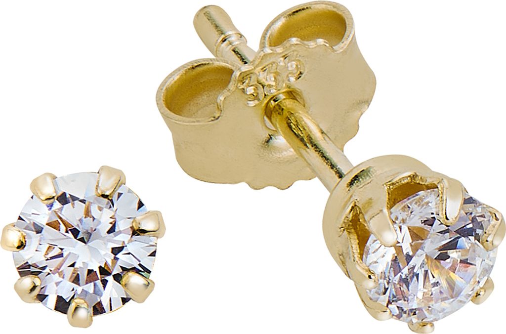 F Ohrstecker 333/- Gold 0,35cm gelb Zirkonia Weiß 371320705