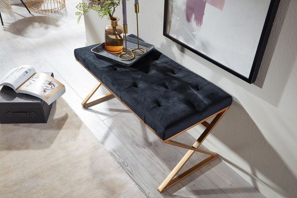 Lavica zamatová čierna 90x46x44 cm predsieň čalúnená lavica Obrázok produktu 5