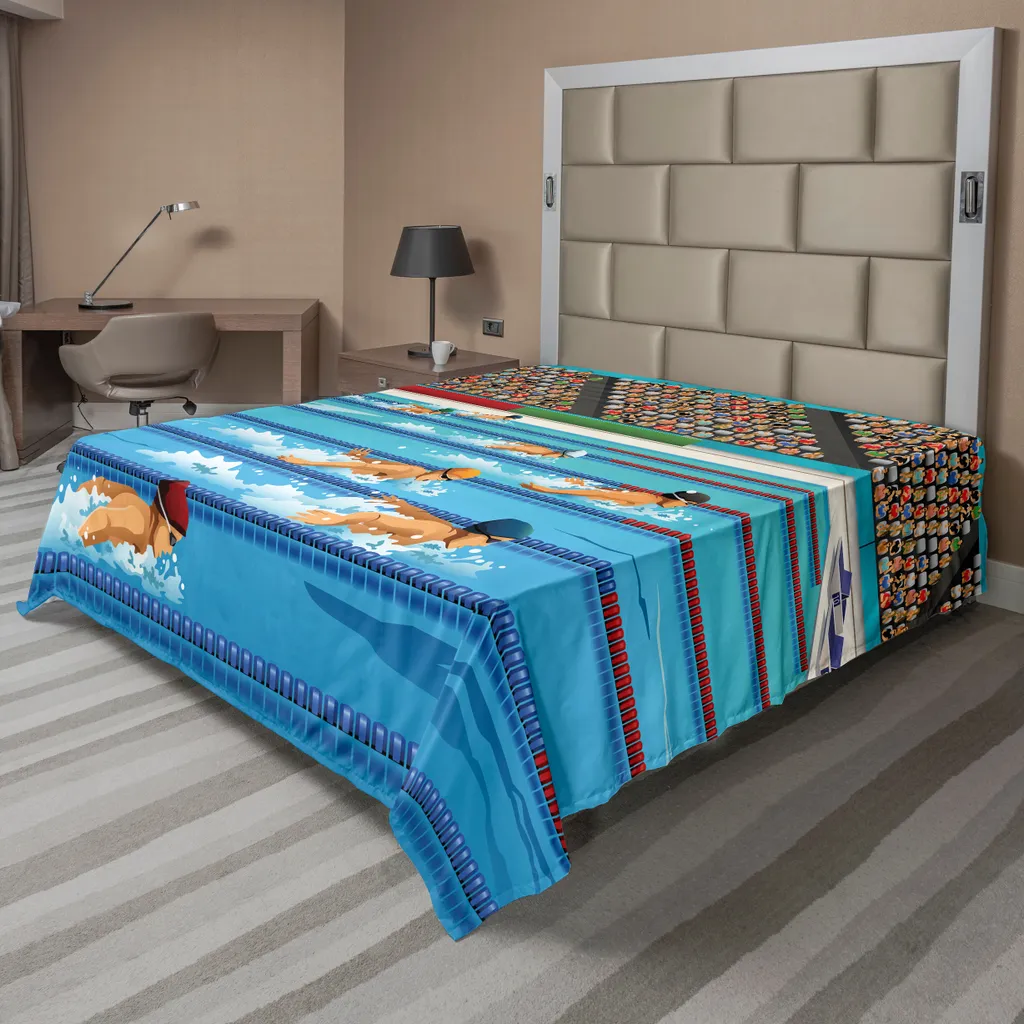 Drap plat décoratif confortable 275x260cm thème Natation bleu beige